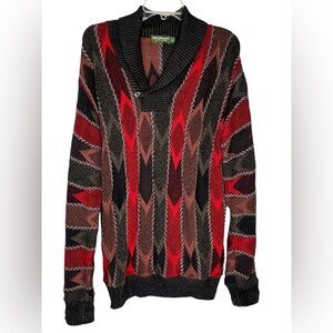 Norm Thompson Sweater Men's Medium Red Black Shawl‎ Collar Cotton Cosby Dad